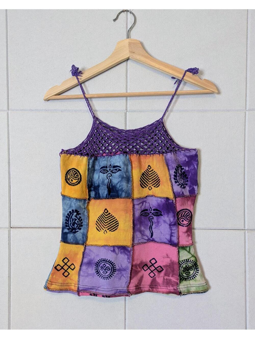 Vintage patchwork tie dye hippie tank top